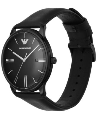 Men's Black Leather Strap Watch 42mm