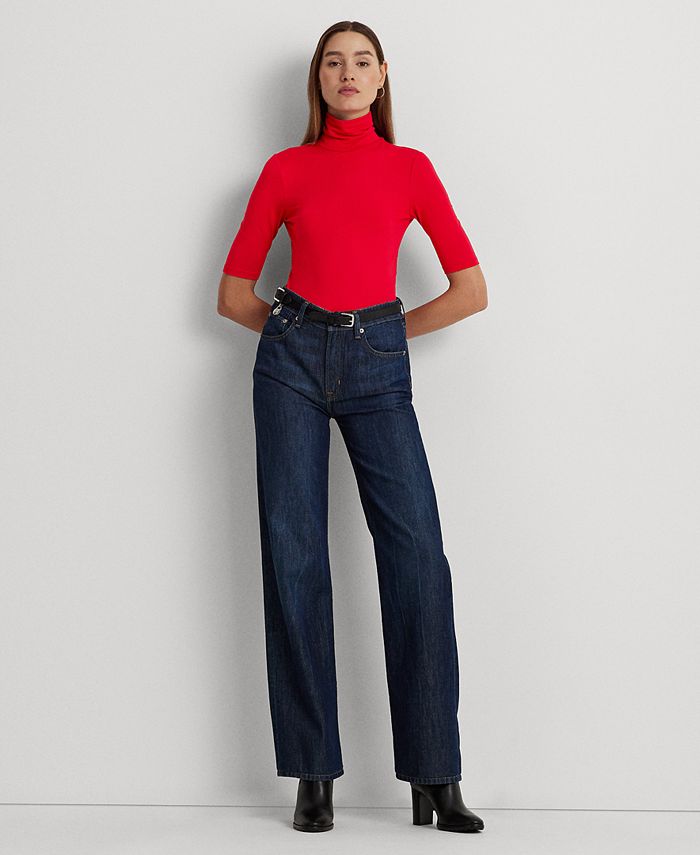 Ralph Lauren Women's Stretch Turtleneck TopT Shirt Red Size M