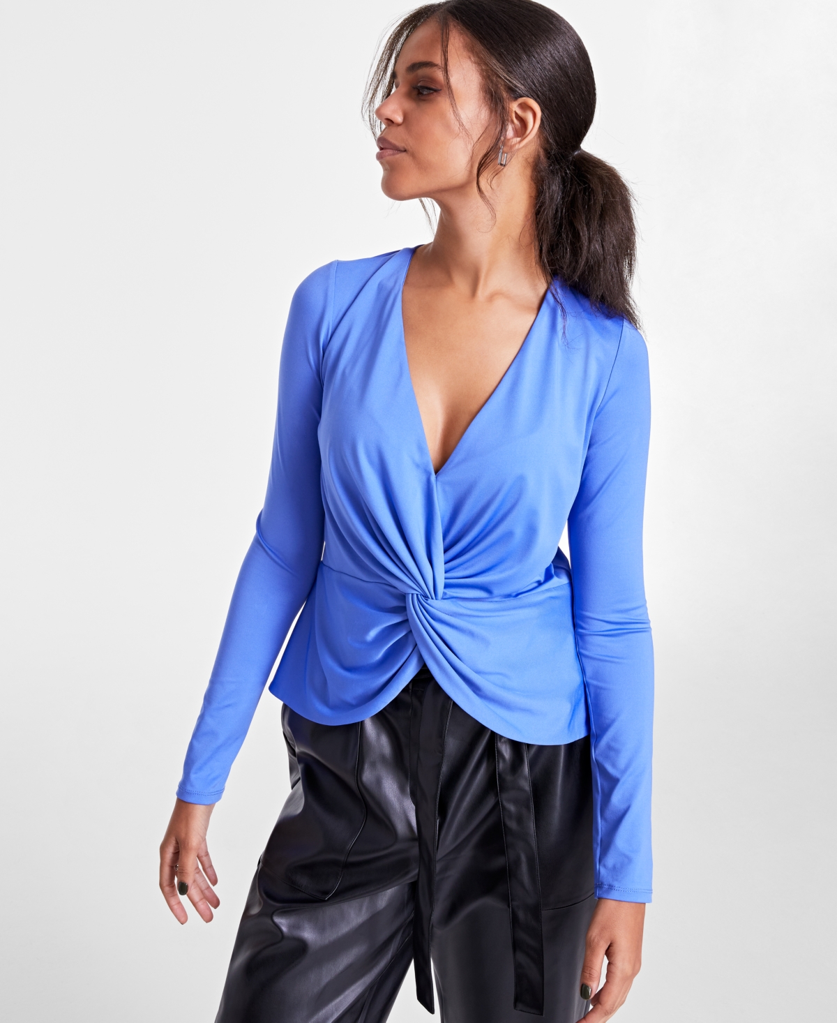Bar Iii Women's Twist-front Top, Created For Macy's In Worldly Blue