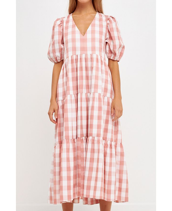English Factory Women s Gingham Puff Sleeve Tiered Midi Macy s