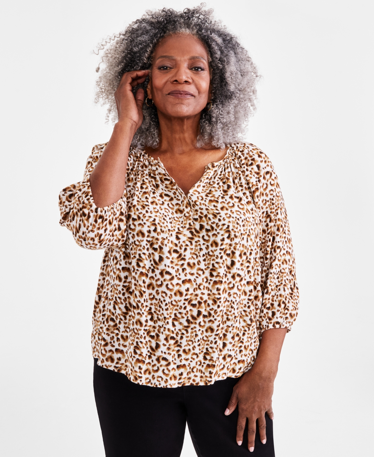 Style & Co Plus Size Shine Leopard-print Blouse, Created For Macy's In Leopard Shiitake