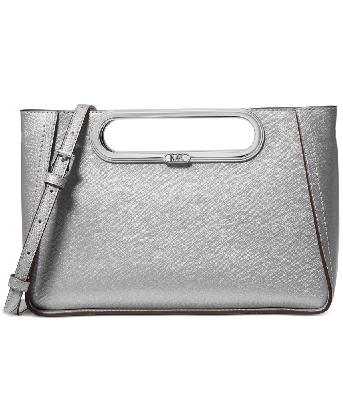 Shop Michael Kors Michael  Chelsea Large Leather Convertible Clutch In Silver