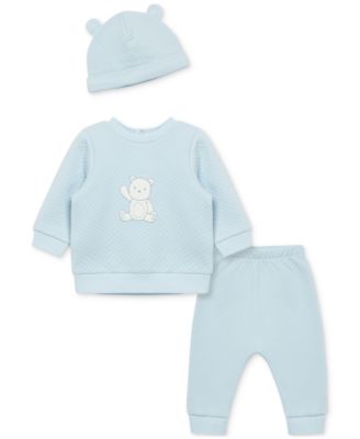 Little Me - Baby Boys Wonder Quilt Hat, Sweatshirt and Pants, 3 Piece Set