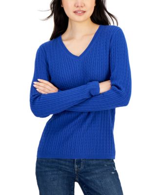 Women's Cotton Cable-Knit V-Neck Sweater