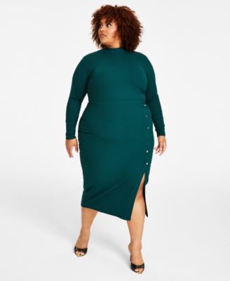 Nina Parker - Trendy Plus Size Ribbed Mock-Neck Bodycon Dress