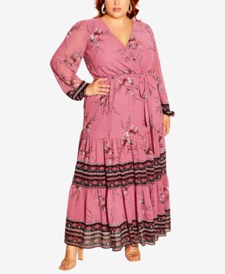 city chic plus size boho dress CITY CHIC | Women's Plus Size Talia Off Shoulder Overlay Border Maxi Dress  - brown