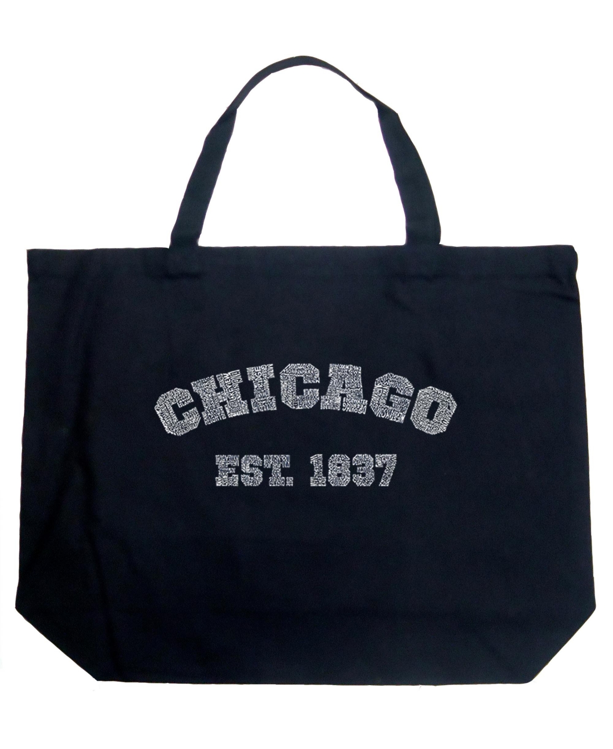 Chicago 1837 - Large Word Art Tote Bag - Black