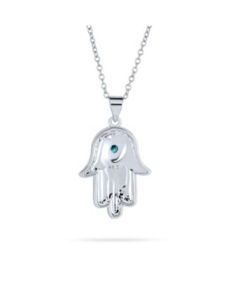 Hanukkah Judaic Magen Jewish Hamsa Hand Of God Star Of David Pendant Necklace Blue Cubic Zirconia CZ Black Oxidized