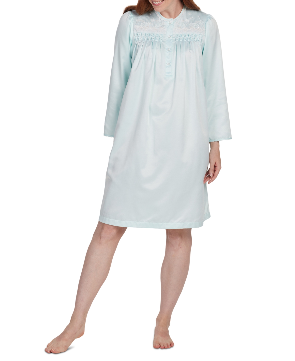 Women's Embroidered Short Nightgown - Turquoise