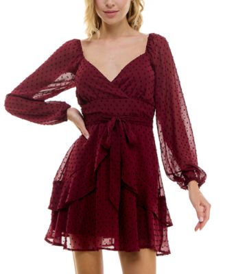 Trixxi - Juniors' Surplice-Neck Tie-Waist Fit & Flare Dressx