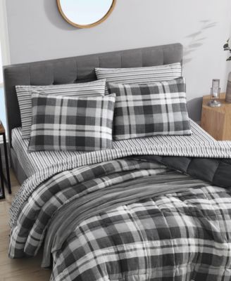 Cross View Plaid Brushed Micro Suede 3 Piece Comforter Set, Full/Queen