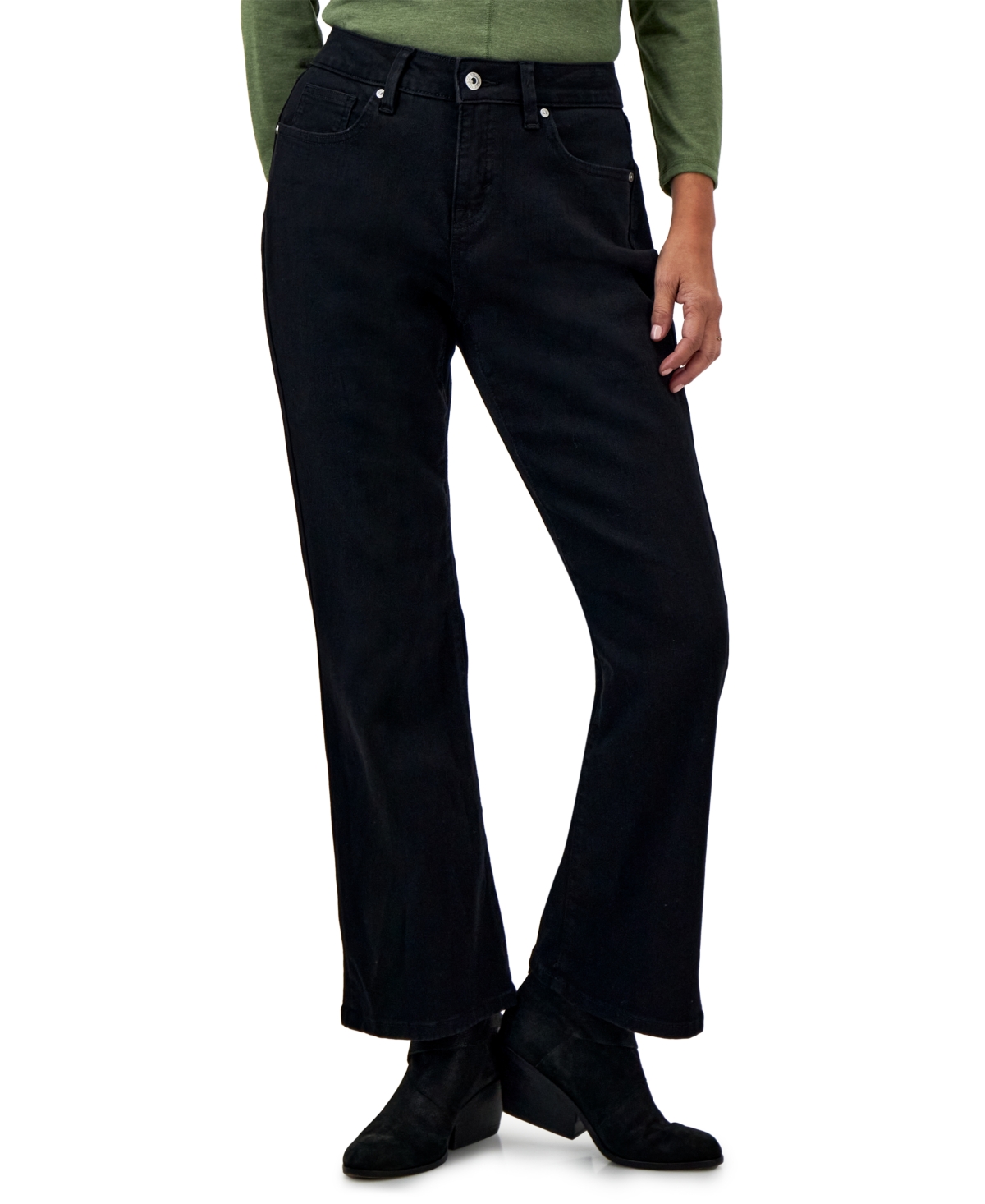 Style & Co Petite High-rise Straight-leg Jeans, Created For Macy's In Deep Black