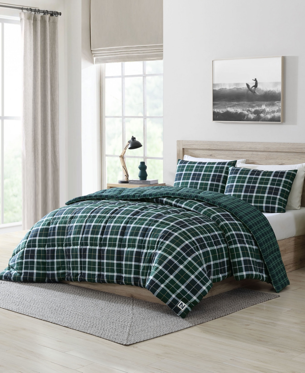 Closeout! Nautica North Sail Plaid Brushed Microfiber 3 Piece Comforter Set
