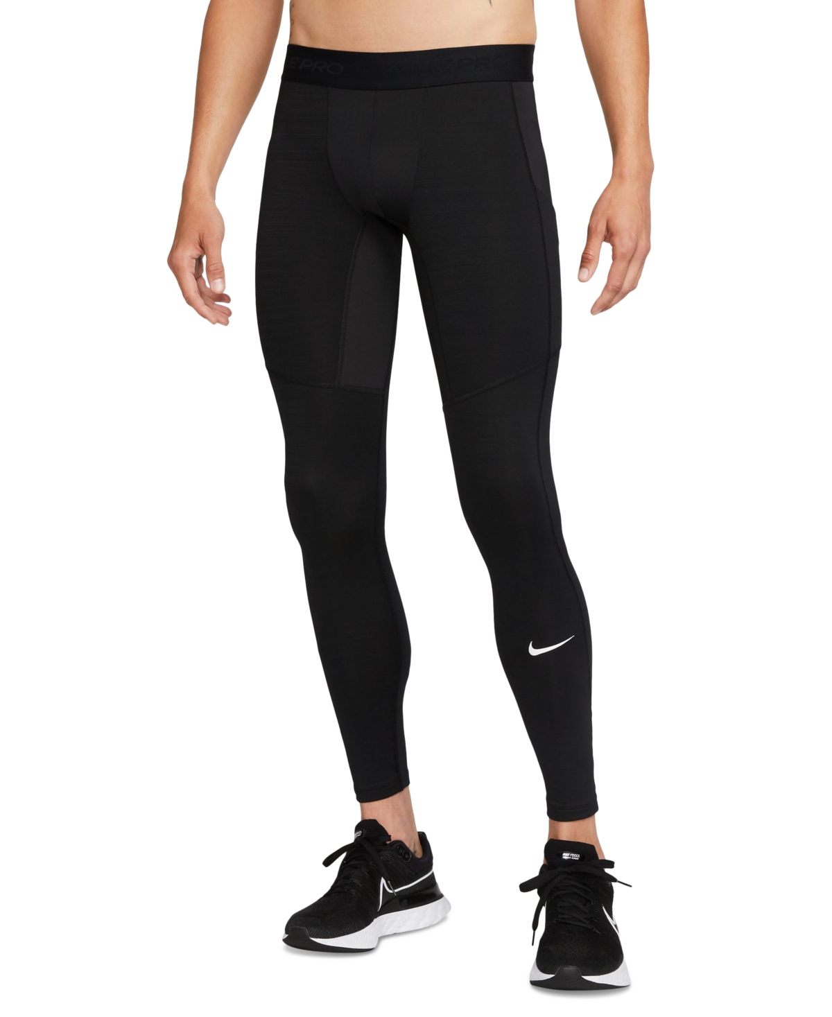 Shop Nike Men's Pro Warm Slim-fit Dri-fit Fitness Tights In Black,white