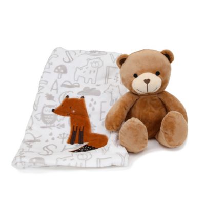 Baby Plush Bear Stuffed Animal & Fox Blanket Gift Set