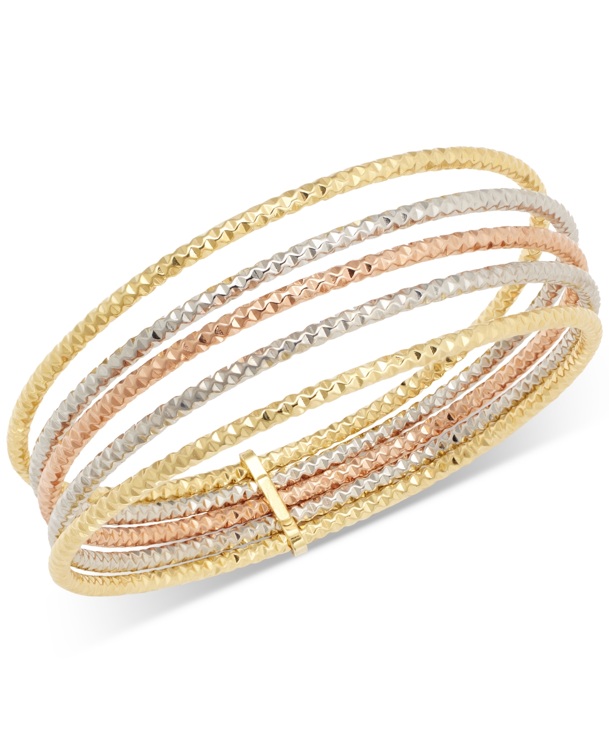 Macy's Multi-layered Textured Bangle Bracelet In 10k Tri-color Gold