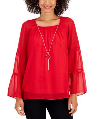 JM Collection - Petite Tier-Sleeve Necklace Top
