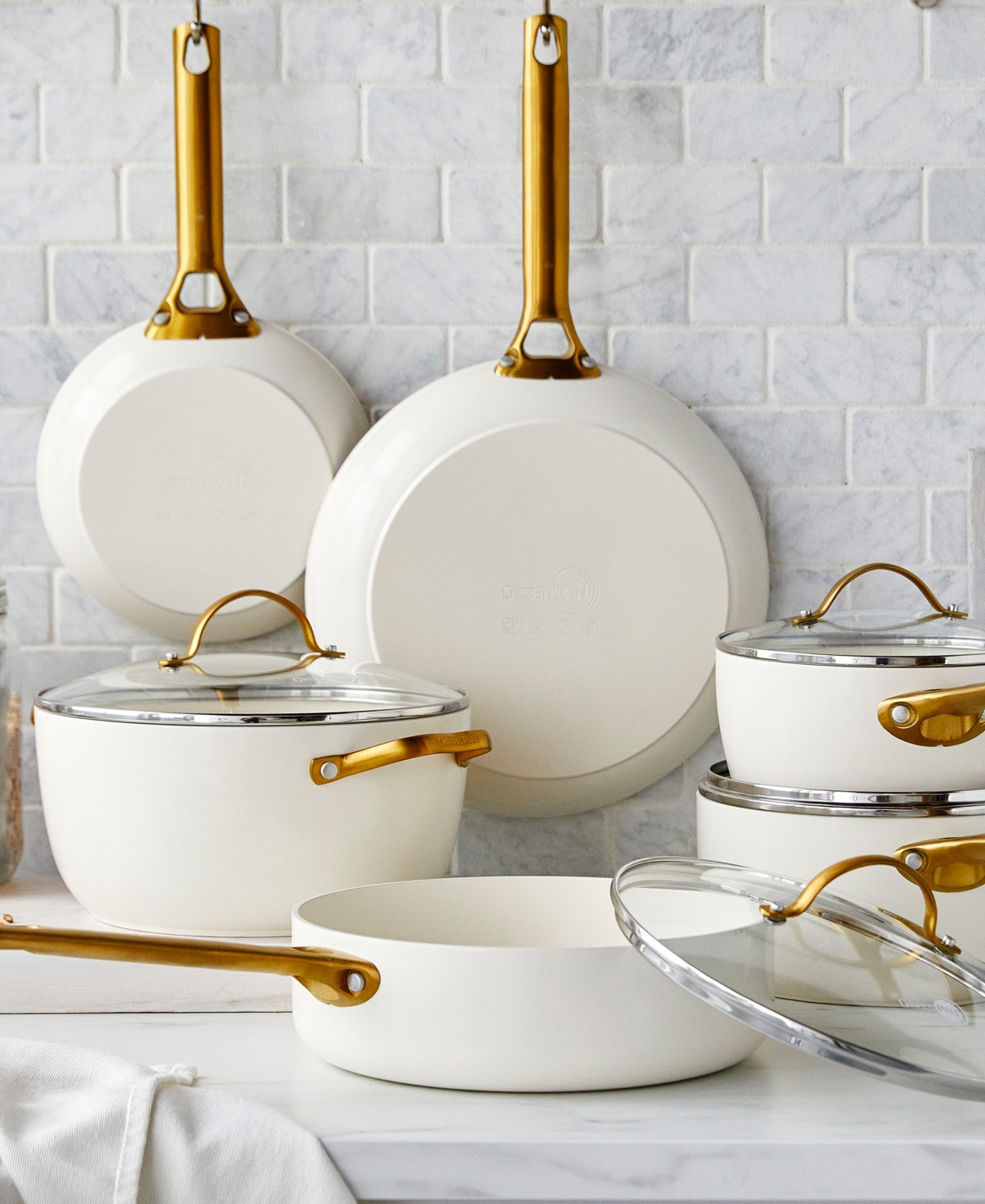 Greenpan Padova Healthy Ceramic Nonstick Cookware Set, 10 Piece In Black With Gold Handle