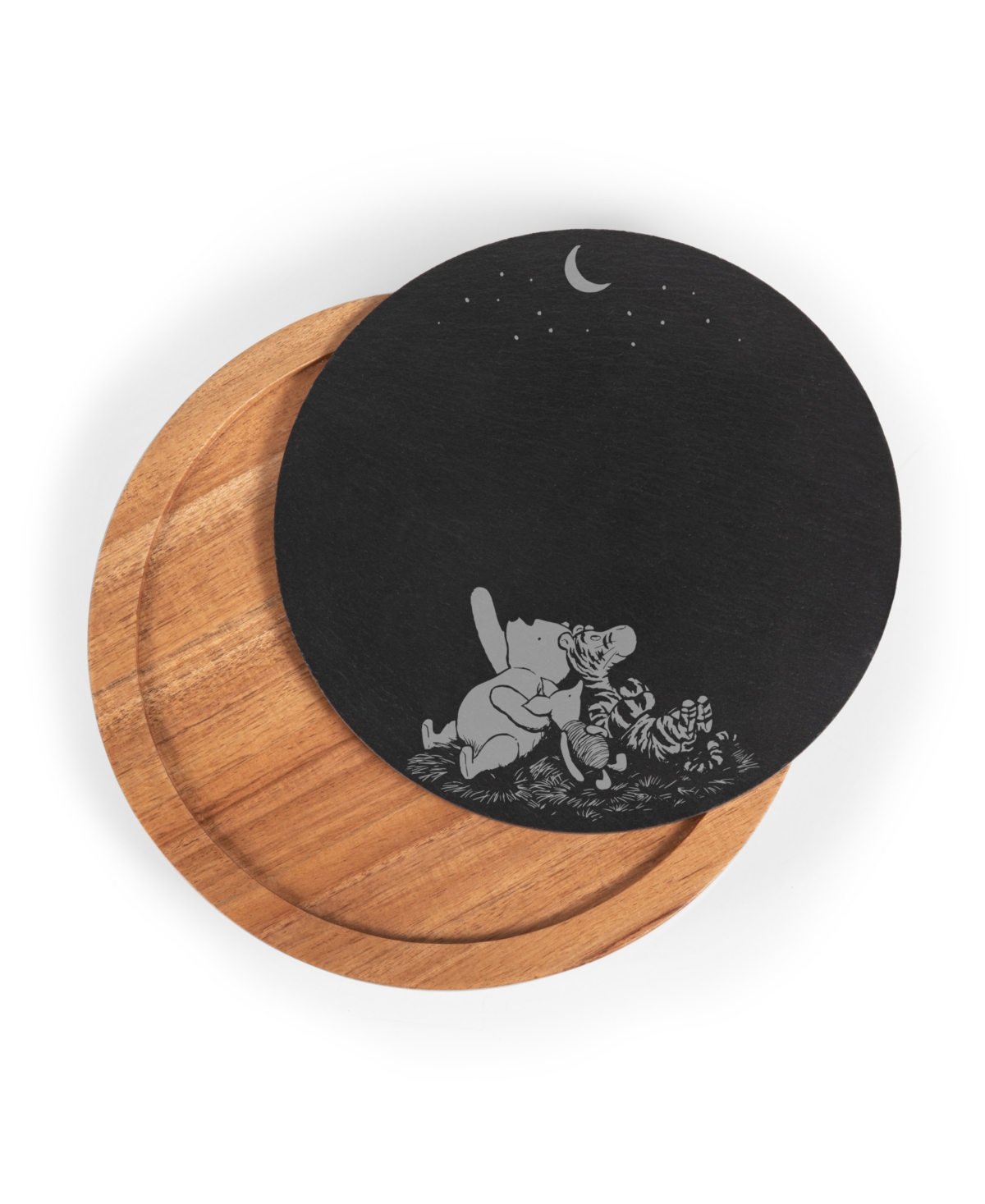 Disney's Winnie The Pooh Insignia Acacia and Slate Charcuterie Board with Cheese Tools - Acacia Wood Slate Black with Gold Accent
