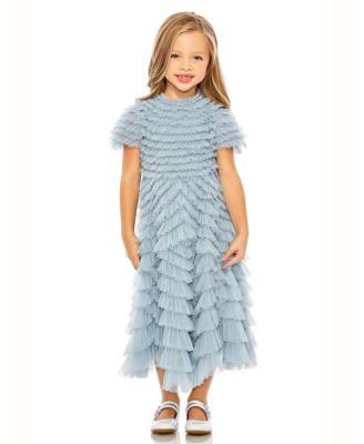 Robe De Fille Mac Duggal Taille 4 - Bleu à Volants Brodés Floraux - Neuf Avec étiquettes