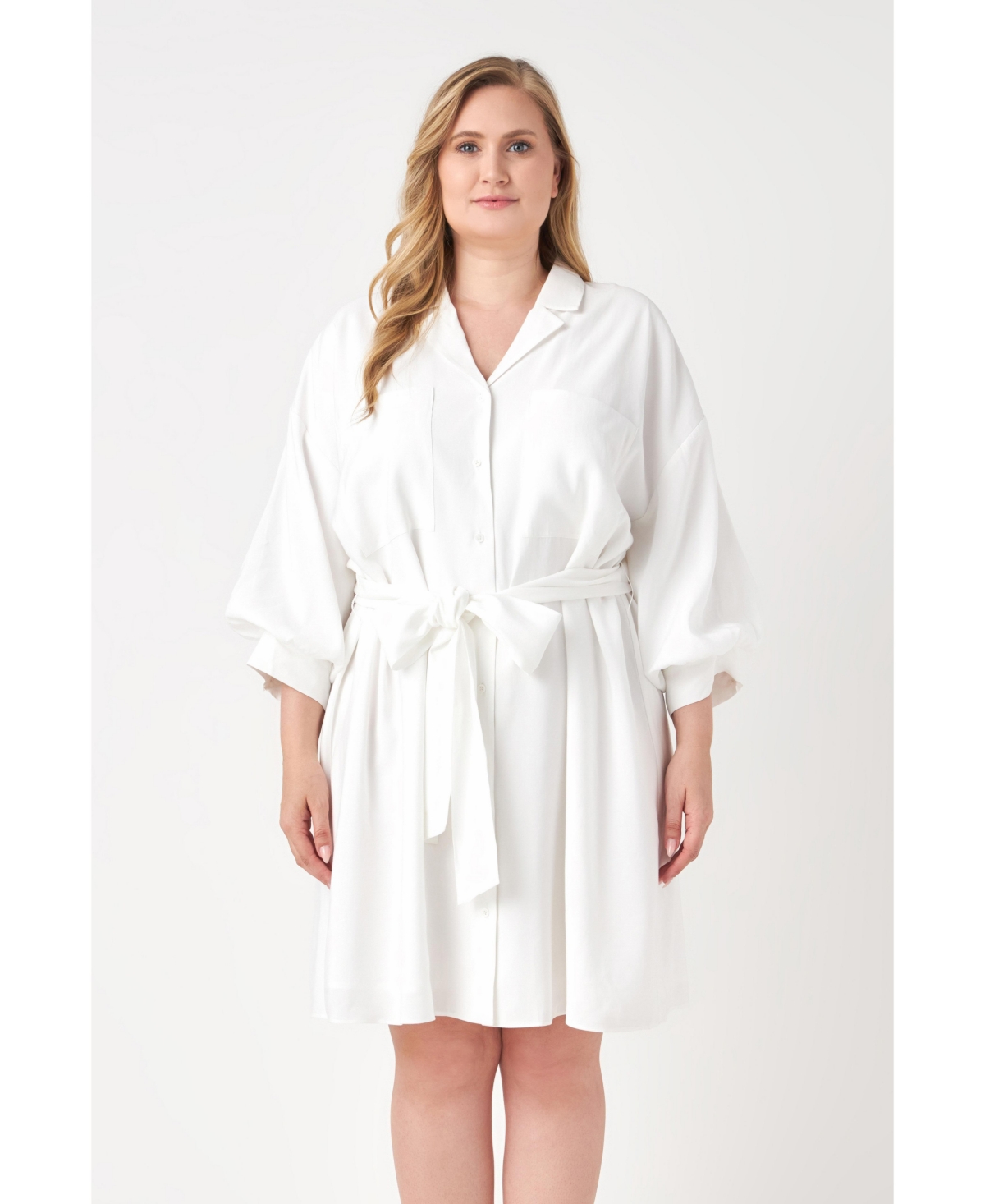 Endless Rose Tie Waist Mini Shirtdress In White