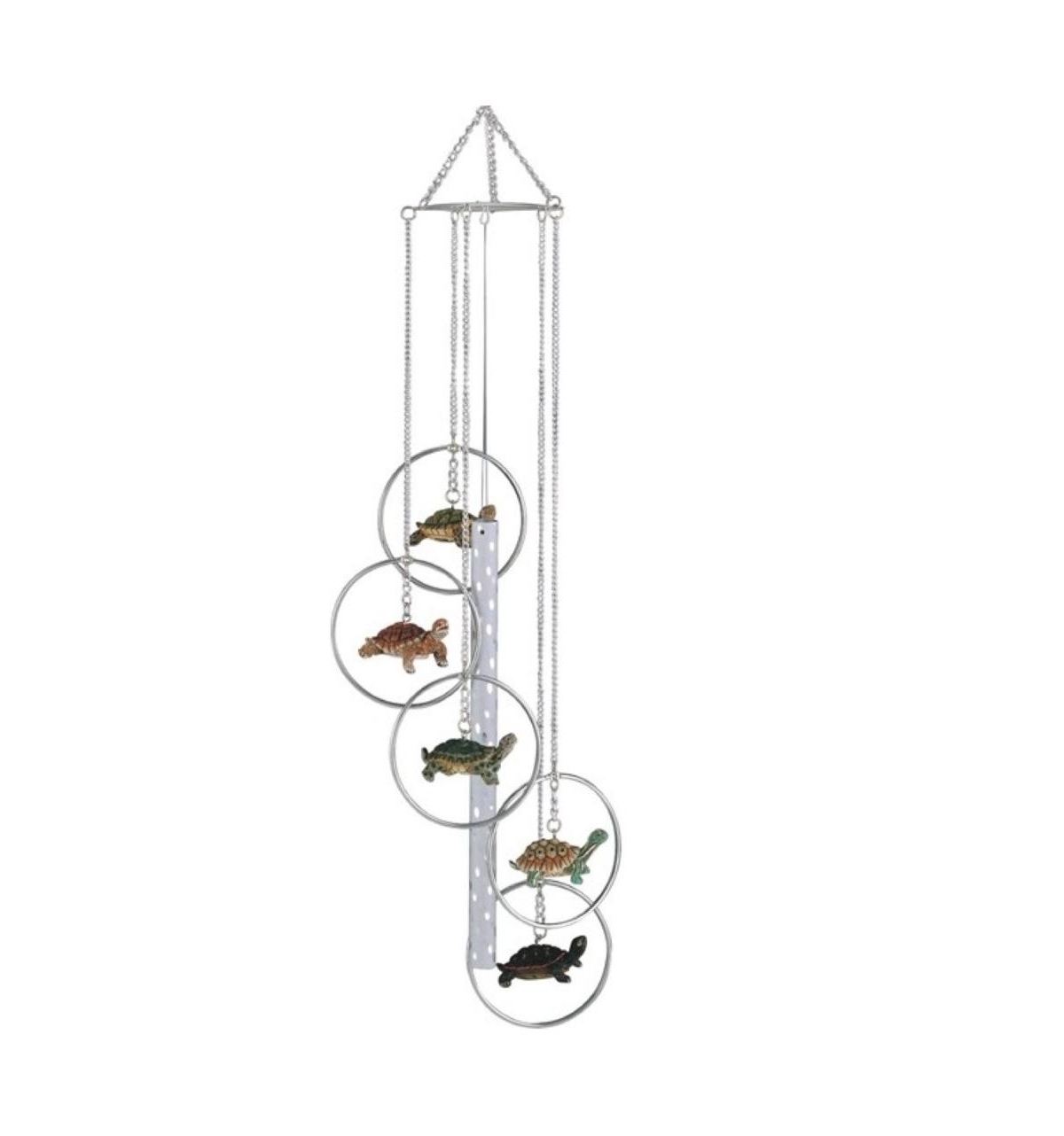 24" Long 5-Ring Polyresin Turtle Wind Chime - Silver