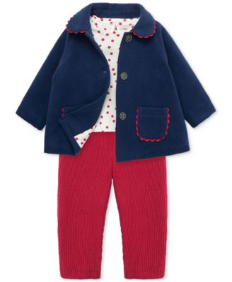 Little Me - Baby Girls Bow Wool Jacket, Printed Top and Leggings, 3 Piece Set