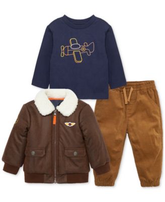 Little Me - Baby Boys Aviator Jacket, Graphic T-Shirt and Pants, 3 Piece Set