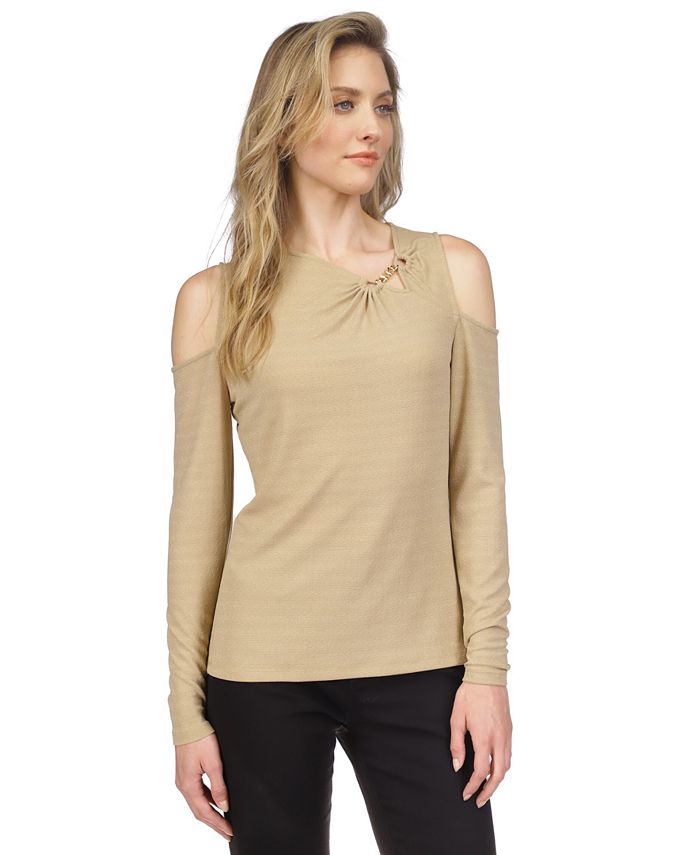 Michael Kors Women s Sparkle Cold Shoulder Top Macy s