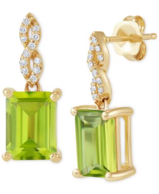 Macy's - Peridot (3-1/5 ct. t.w.) & Diamond (1/10 ct. t.w.) Cushion Drop Earrings in 14k Gold