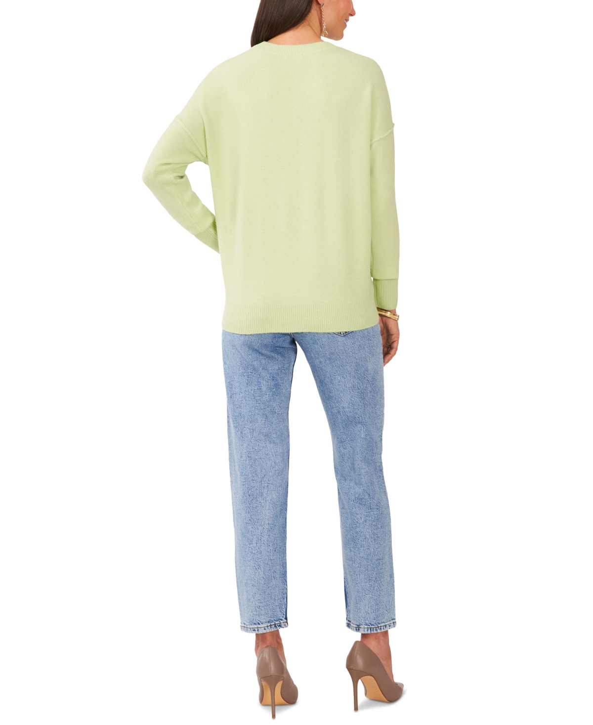 Vince Camuto Women's Cozy Crewneck Long-sleeve Extend-shoulder Sweater In Green