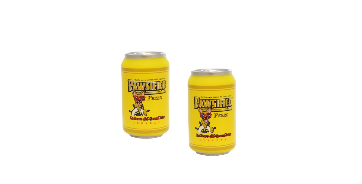 Beer Can Pawsifico Perro, 2-Pack Dog Toys - Yellow