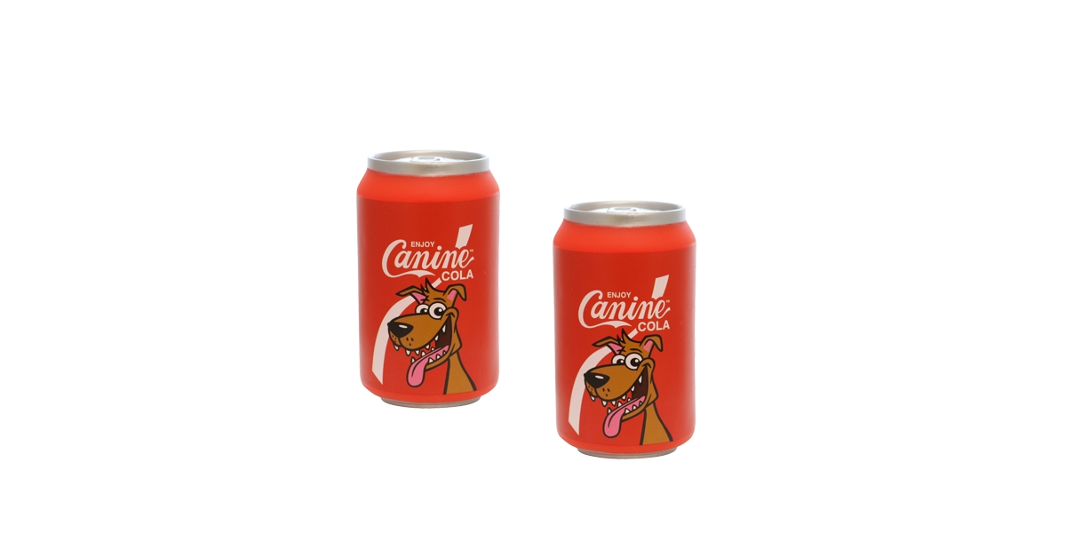 Soda Can Canine Cola, 2-Pack Dog Toys - Bright Red