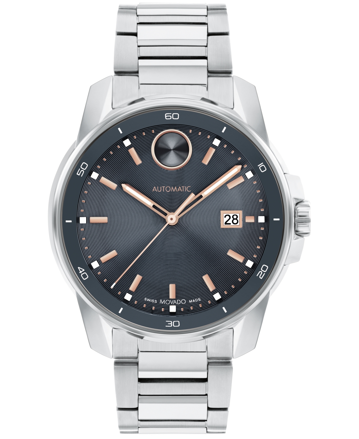 Movado Men's Bold Verso Swiss Automatic Silver Tone Stainless Steel Watch 43mm In Gray/silver