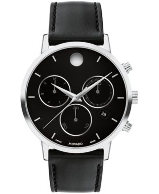 Men s Museum Classic Swiss Quartz Chrono Black Leather Watch 42mm