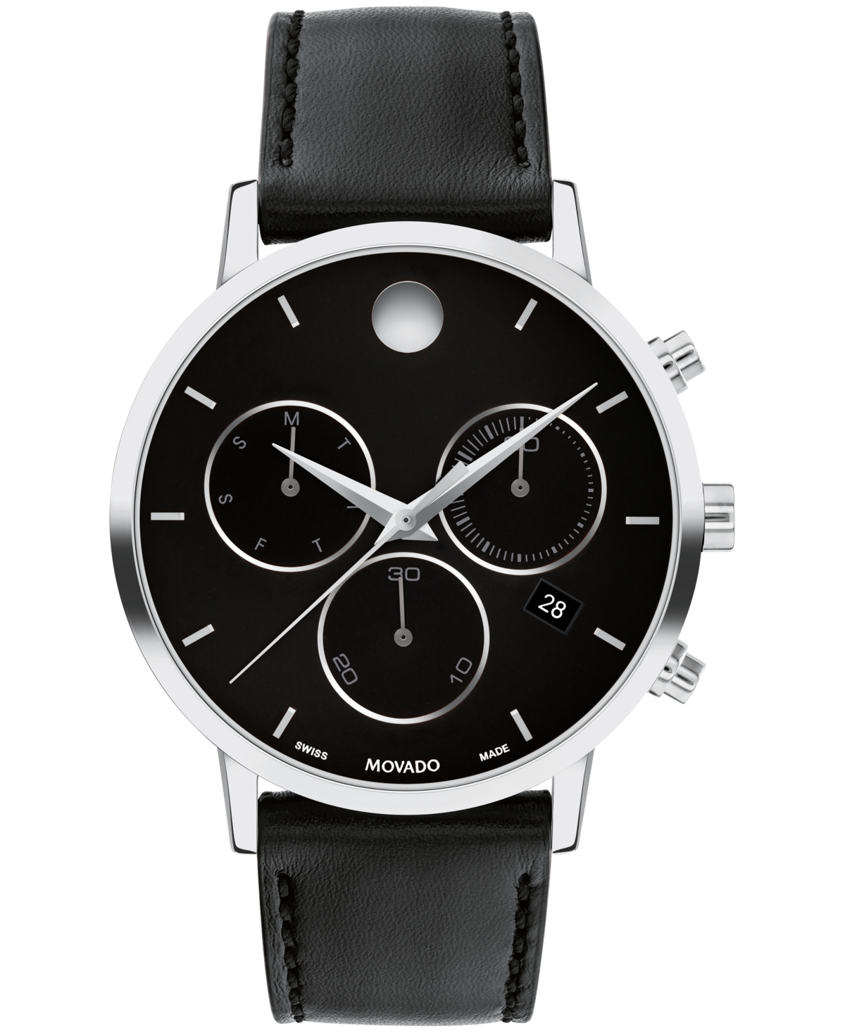 Movado Men's Museum Classic Swiss Quartz Chrono Black Leather Watch 42mm