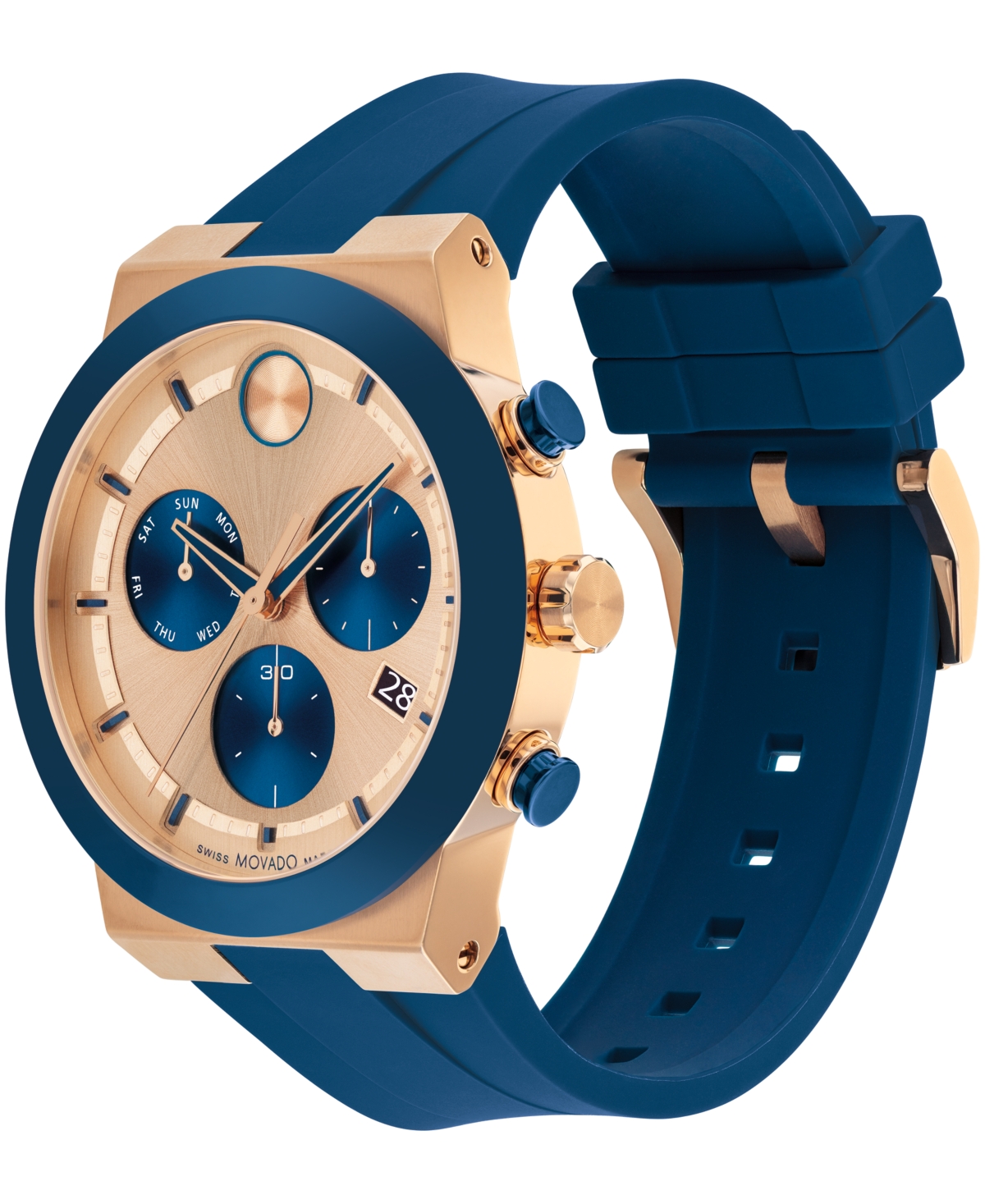 Shop Movado Men's Bold Fusion Swiss Quartz Chrono Blue Silicone Watch 44mm