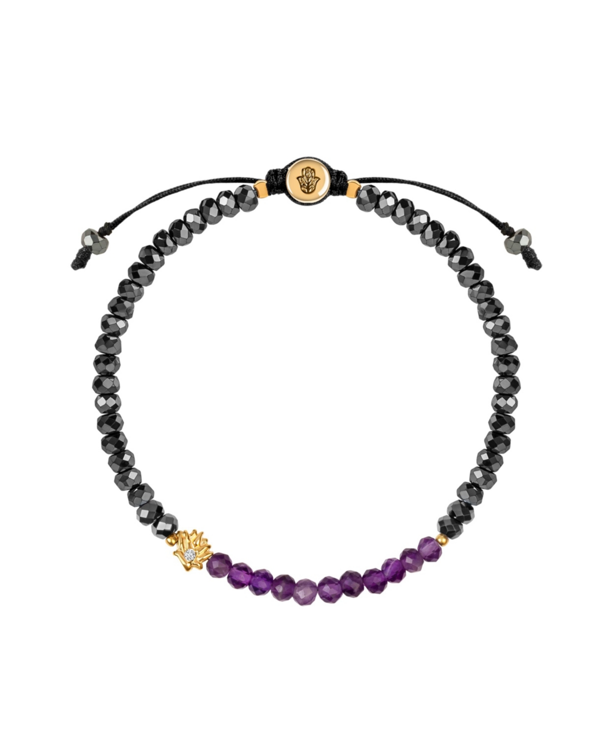 Blessed Equilibrium - Amethyst Lotus Hematite Health Bracelet - Dark grey/purple/gold