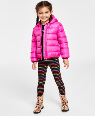 Toddler & Little Girls Packable Puffer Jacket, Rainbow Tree T-Shirt & Striped Leggings, Created for Macy's 