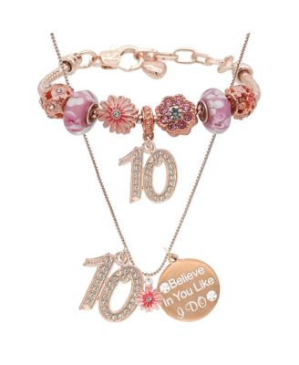 Meant2tobe 10th Birthday Girl Necklace and Charm Bracelet Set - Perfect 