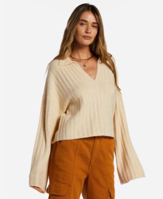 Billabong - Juniors' Flip Out Ribbed V-Neck Cropped Sweater