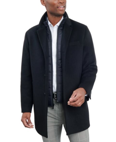 Мужской жилет London Fog Wool-Blend Overcoat & Attached Vest, цвет: Чёрный