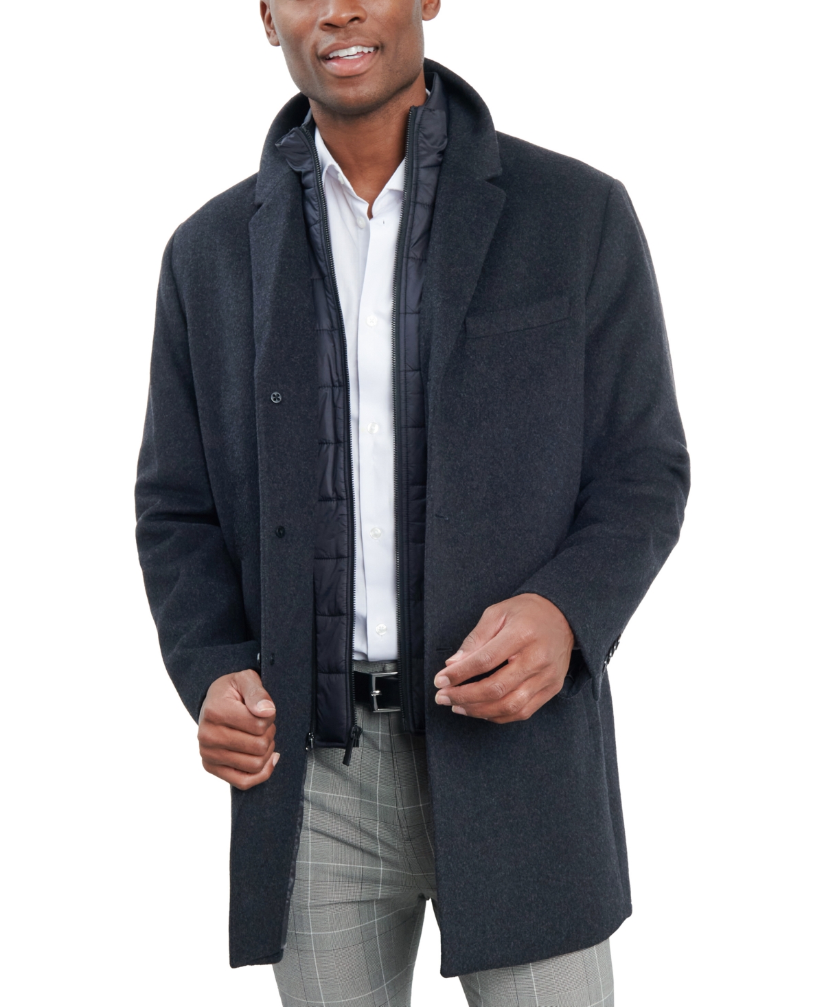 Men's Wool-Blend Overcoat & Attached Vest - New Charcoal