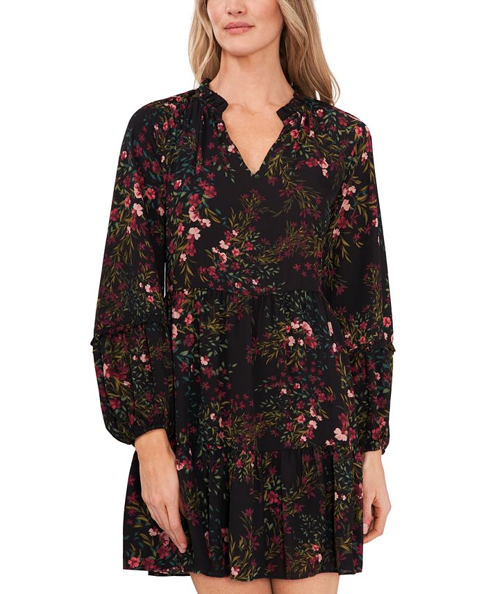 CeCe Women's FloralPrint BlousonSleeve Babydoll Dress Macy's