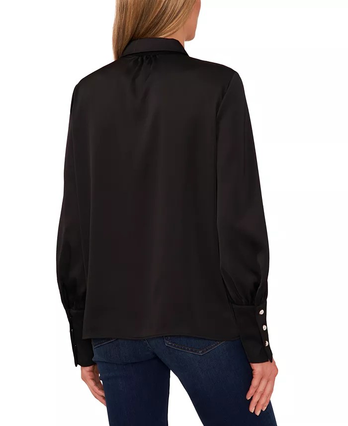 Women's Luxe Satin Imitation Pearl Button Down Blouse - thumbnail 6