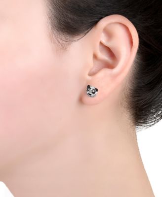 Crystal Pav&eacute; Panda Head Stud Earrings in Sterling Silver, Exclusively at Macy's