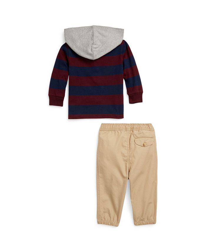 Polo Ralph Lauren Baby Boys Cotton Hooded Rugby Shirt and Pants Set