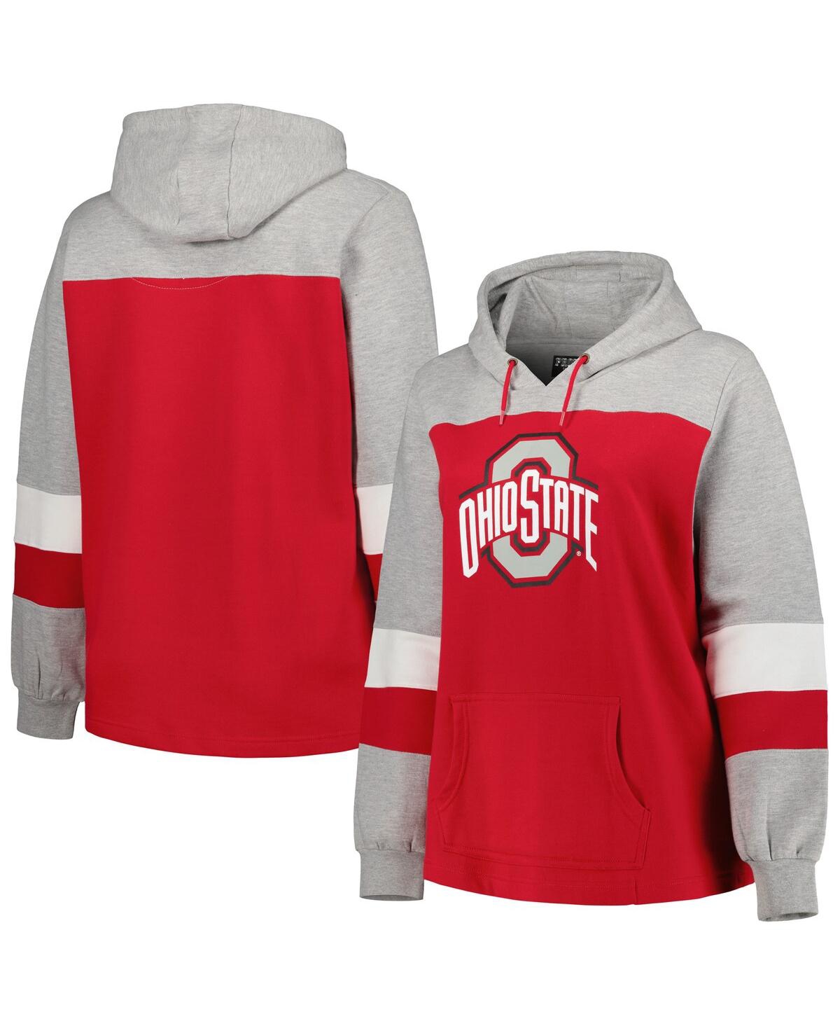 Shop Profile Women's Scarlet Ohio State Buckeyes Plus Size Color-block Pullover Hoodie