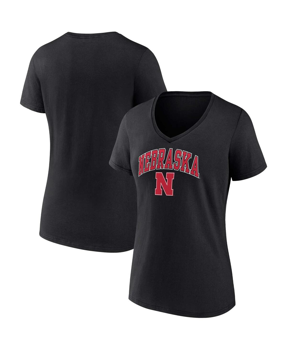 Women's Fanatics Black Nebraska Huskers Evergreen Campus V-Neck T-shirt - Black