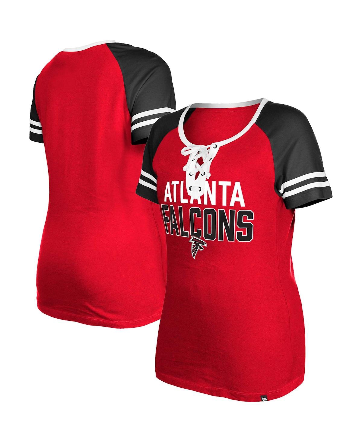 NEW ERA WOMEN'S NEW ERA RED ATLANTA FALCONS RAGLAN LACE-UP T-SHIRT 